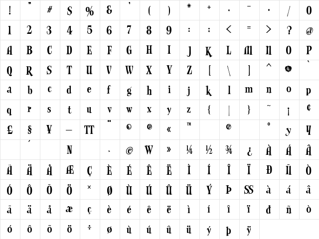 LHF Wade Grotesque EXTRA Regular  glyph index