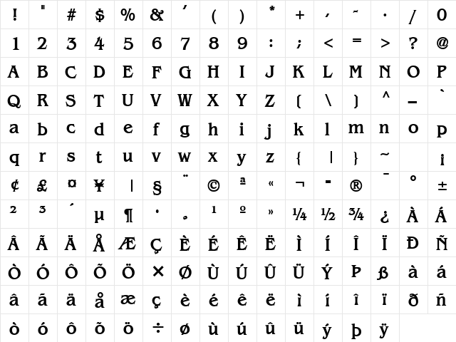 Bangle Bold  glyph index