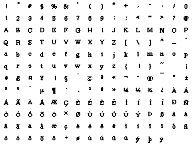 DTCRoughM39 Regular  glyph index
