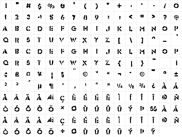 Dirty25 Becker Regular  glyph index