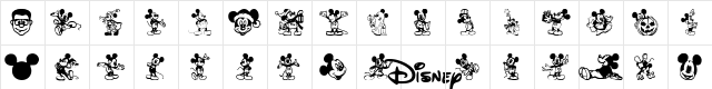 Mickey Mousebats Regular  glyph index