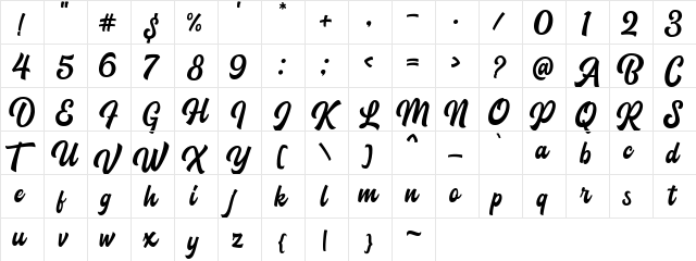 Blacklite DEMO Regular  glyph index
