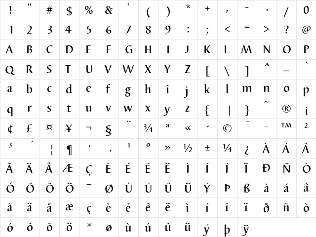 Barbedor T Medium  glyph index