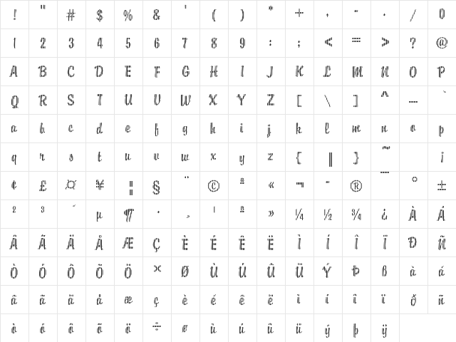Brody01 Becker Regular  glyph index