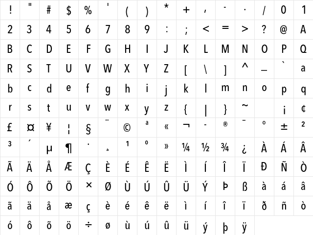 Avenir Next LT Pro Medium Condensed  glyph index