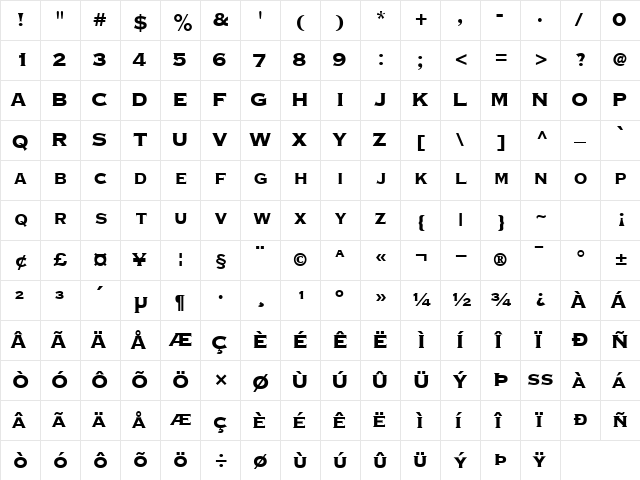 CopperplateBlackCondSCapsSSK Regular  glyph index