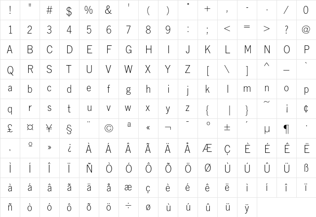 LightlineGothic Normal  glyph index