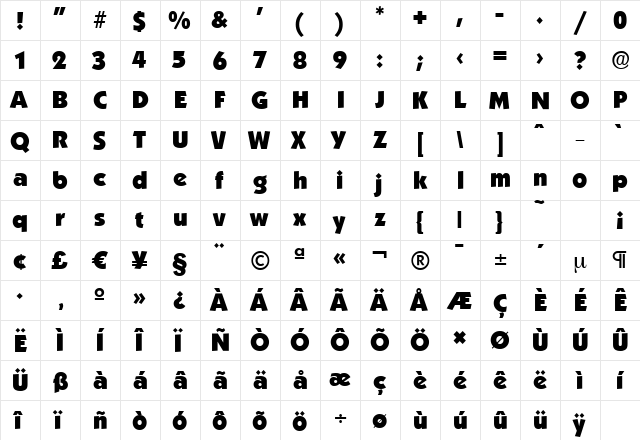 KoblenzSerial-Heavy Regular  glyph index