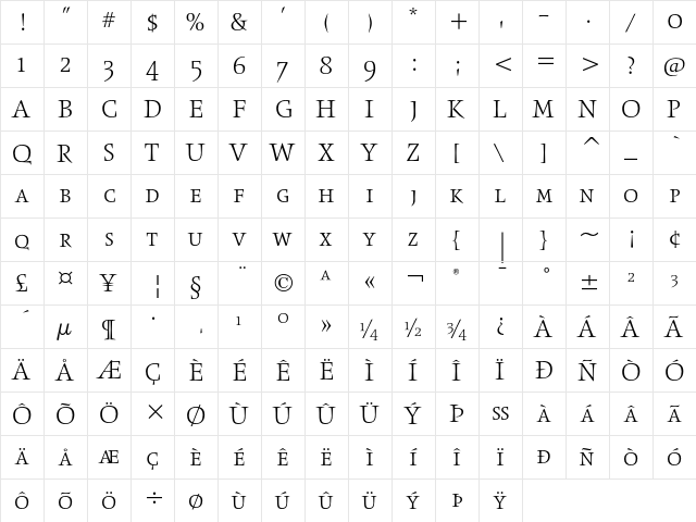 Obelisk SC ITC Light  glyph index