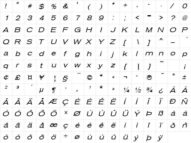 Sage Extended Oblique  glyph index