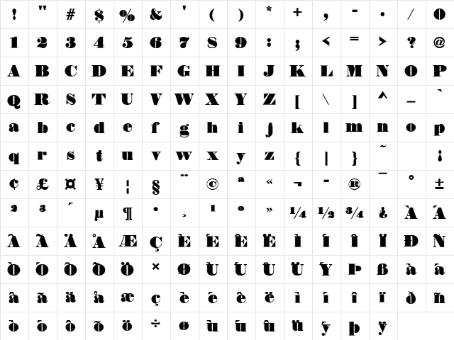 DS Thorowgood Contour Regular  glyph index