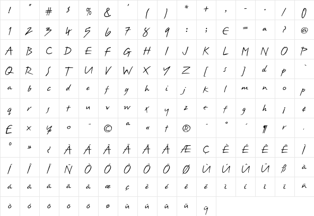 Erazure Regular  glyph index