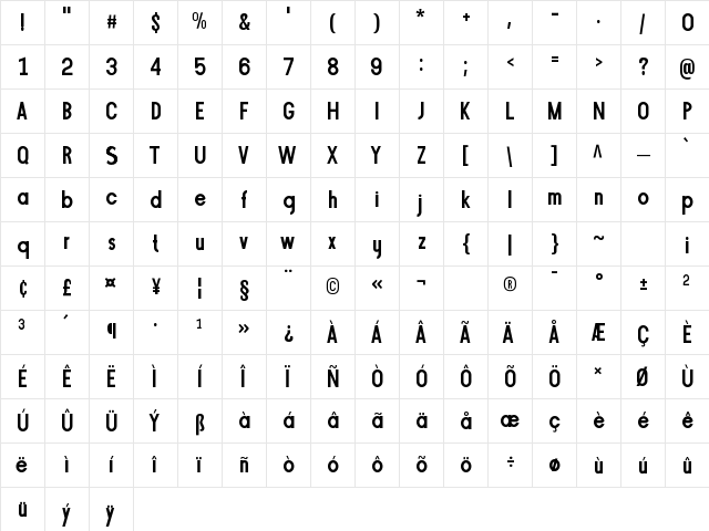 Gibster Regular  glyph index