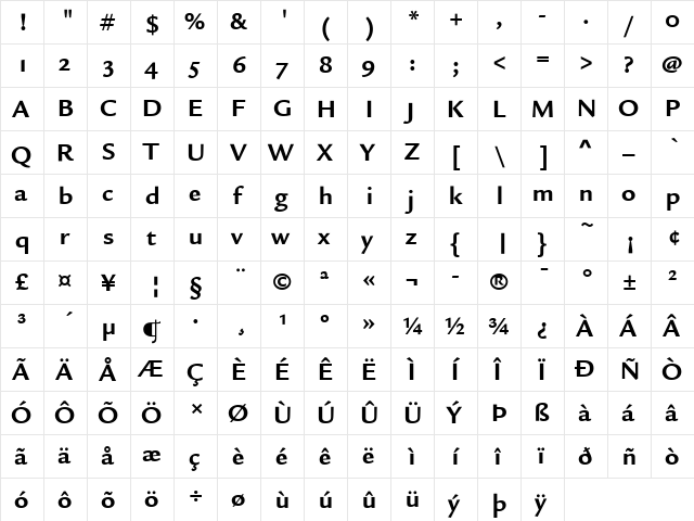 Legacy Sans ITC Bold  glyph index