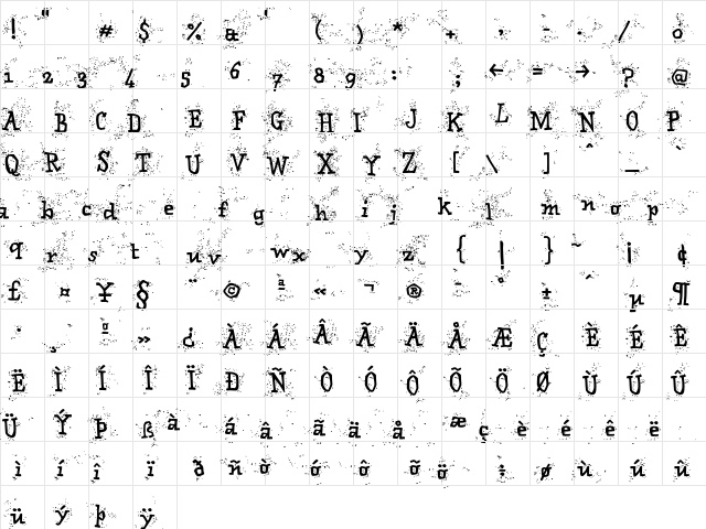 Matto PorcoBold  glyph index