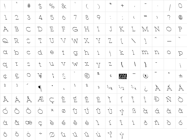 LaplandLeftyLight Regular  glyph index