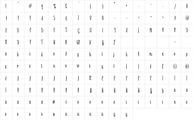 TooteSweet Regular  glyph index