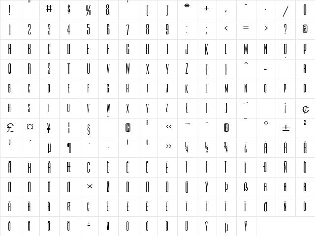 Slim-Jim-Extended Bold  glyph index