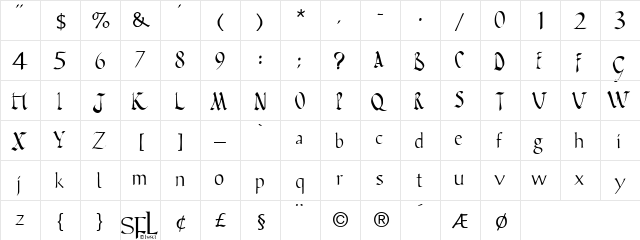Cicero Regular  glyph index