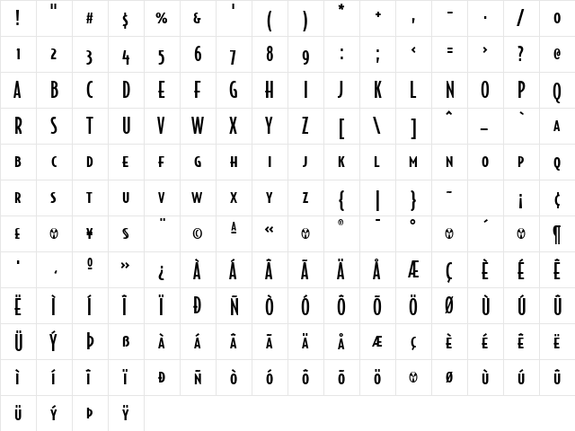 BodegaSansMediumSmallcaps Regular  glyph index