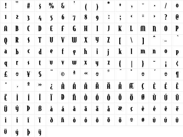 BodegaSerif BlackOldstyle  glyph index
