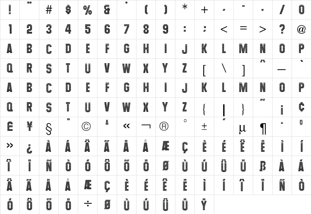 Maximus Regular  glyph index