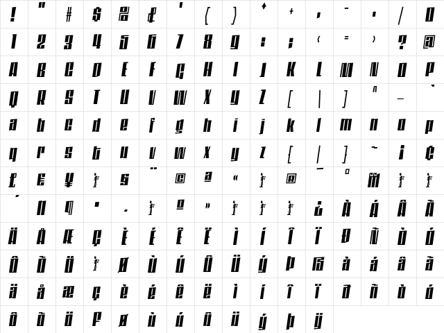 DaleysGothic BoldItalic  glyph index