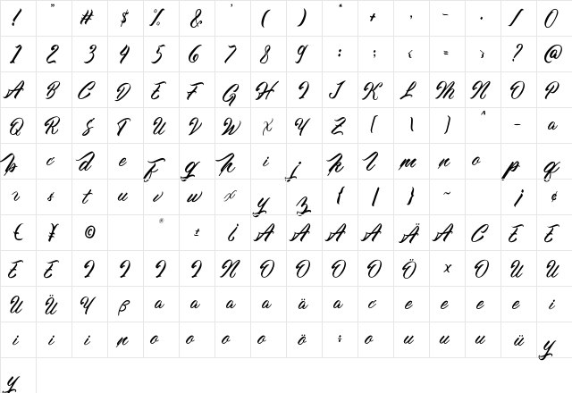 Barbassy Regular  glyph index