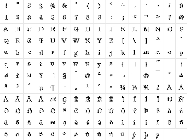 DTCRoughM36 Regular  glyph index
