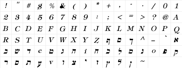 Hebrew-Italic Regular  glyph index