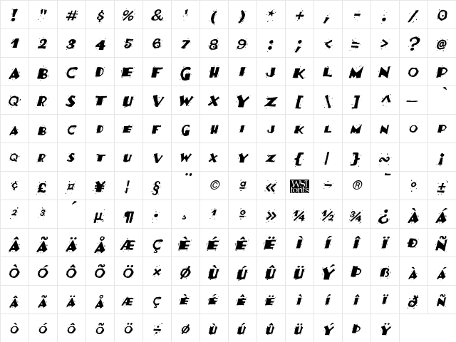 TacoFestiva Italic  glyph index