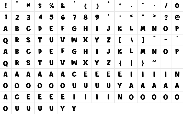 Pure Joy Regular  glyph index