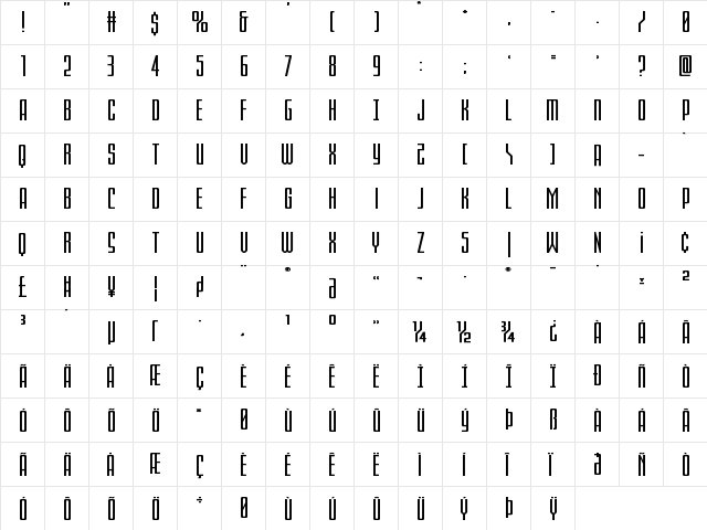 Blue Cobra Extra-Expanded Regular  glyph index