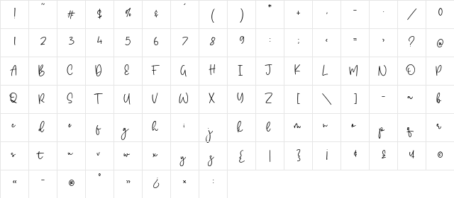 Melwisa Jameson Regular  glyph index