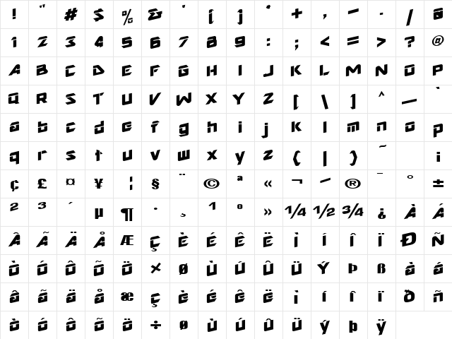 Here Regular  glyph index