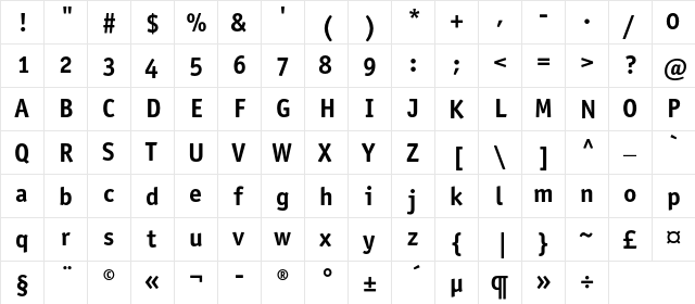 OfficinaSansBoldOSC Regular  glyph index