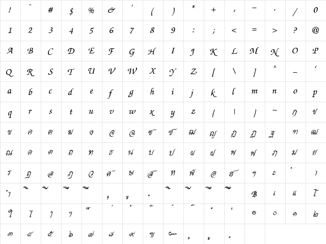 DSN MonTaNa Regular  glyph index