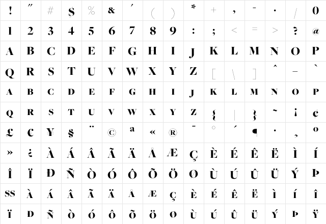 Freight Big Black SC  glyph index