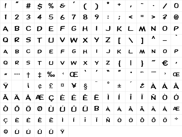 Marchese Regular  glyph index