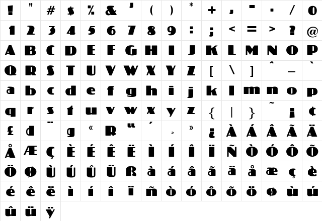 OPTIKoloss Medium  glyph index
