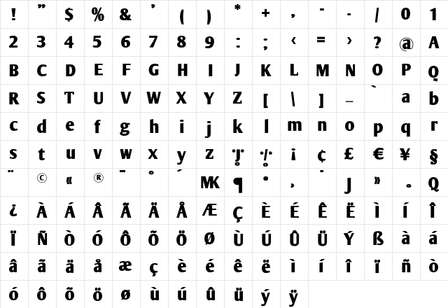 OliJo Regular  glyph index