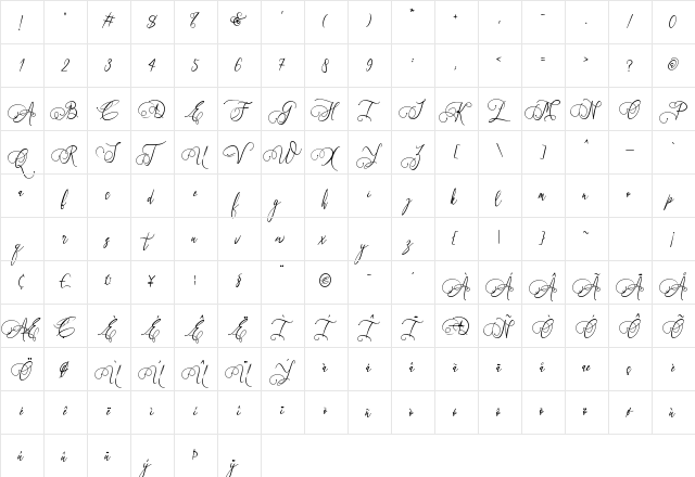 Art Maria Regular  glyph index