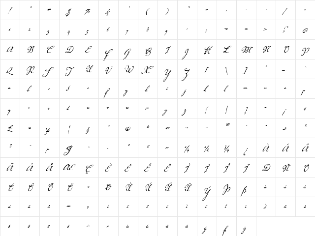 VolutaScript Regular  glyph index