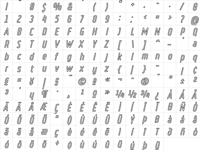 Ruler Volume Outline Bold Italic  glyph index
