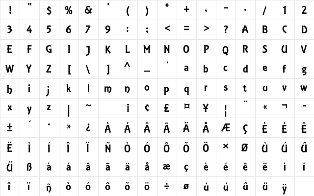 Equinox Std Regular  glyph index