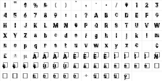 Stylistic Regular  glyph index