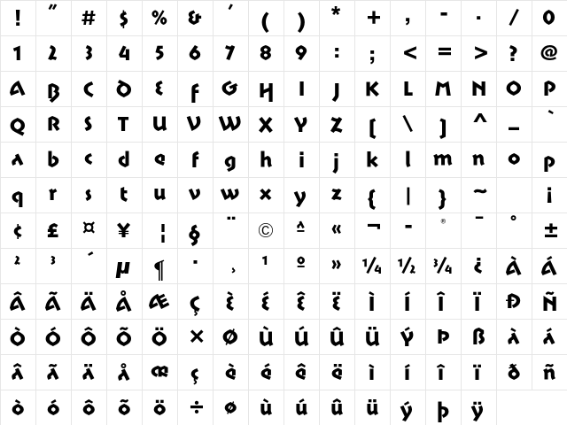 Motter Sparta ITC Std Regular  glyph index