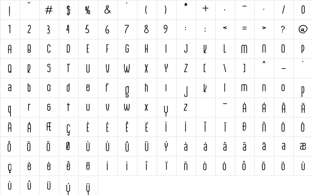 The Monthego Regular  glyph index