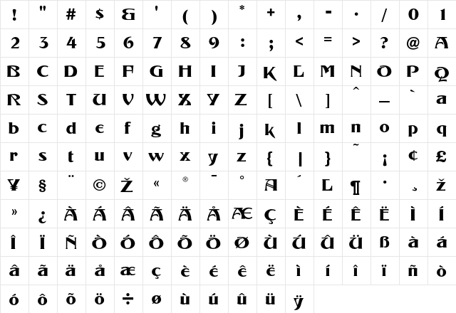 Murillo Regular  glyph index