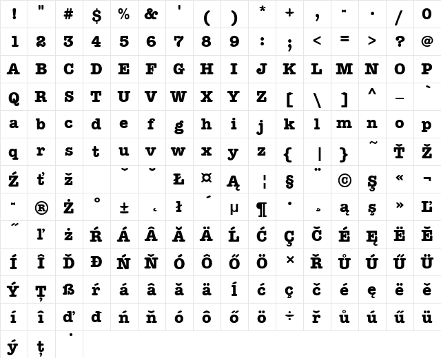 AmericanTypItcDEEBol Regular  glyph index